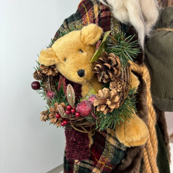 Vintage  Dan Dee Santa Claus 33" Doll In Plaid Coat With Teddy & Festive Accents - Picture 4 of 13